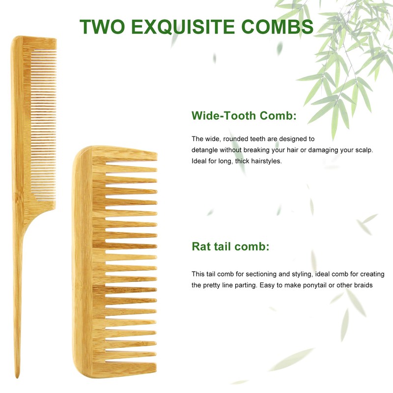 4 Pcs Bamboo Hair Brush Comb Set with Paddle Detangling