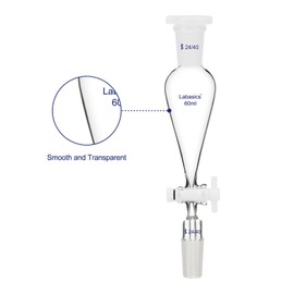 Labasics 60ml Conical Pear Shaped Separating Funnel with PTFE Tap, Thick Wall Borosilicate Glass with 24/40 Cuts