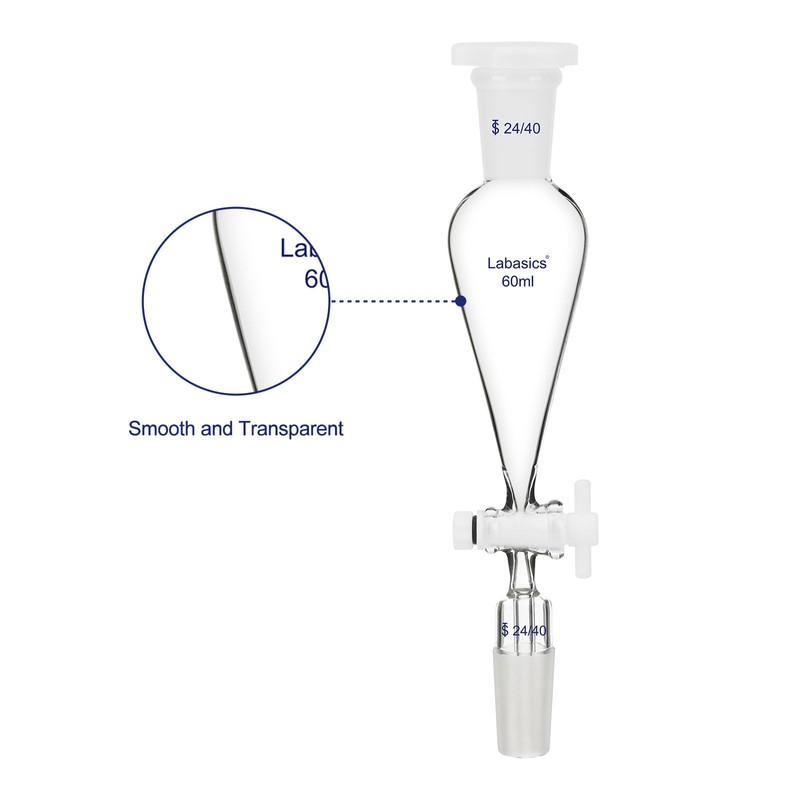 Labasics 60ml Conical Pear Shaped Separating Funnel with PTFE Tap,