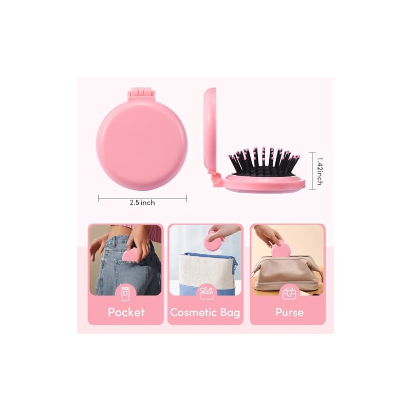 Pack de 9 Mini Cepillos de Pelo Plegables de Viaje