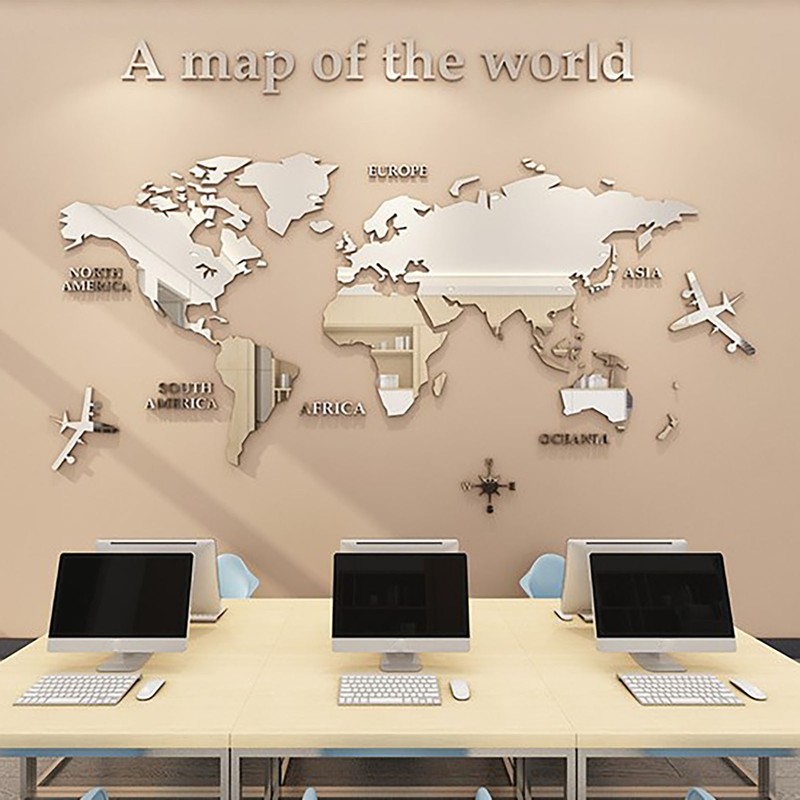 Acrylic Wall Stickers 3D World Map Wall Mirror Sticker for