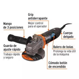 Truper ERGO-4570 Angle grinder 4-1/2" 750 W, ERGO-PRO
