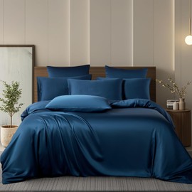 Boqingzhu Bamboo Bed Linen 200 x 200 cm Petrol Blue Plain Single Bed Luxury Lyocell Silk Bed Linen Set Duvet Cover with Zip and 2 Pillowcases 80 x 80 cm