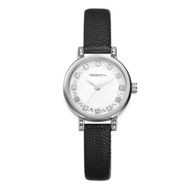 JewelryWe Women's Watch Small Genuine Leather Watch 30 m Waterproof Analogue Quartz Wrist Watch Women's Slim Genuine Leather Strap Ultra Thin Watch with Diamond Scale and Round Case, black, Strap.