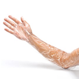 YIQXKOUY 100 Pieces Disposable Long Arm Gloves Dressing Gutting Gloves Veterinary Insemination Gloves Plastic Full Arm 34 Inch for Field Dressing