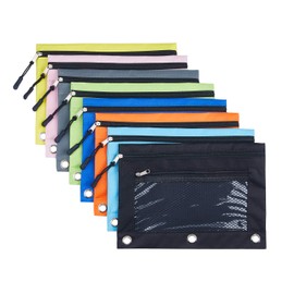 3 Ring Pencil Pouch, Binder Pencil Pouch with Zipper and Mesh Window
