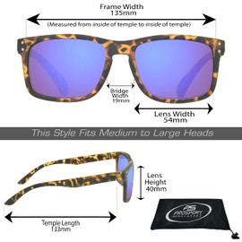 proSPORT Sunglass Readers +2.00 Tortoise Frame Blue Mirrored Lens Horn Rim for Men and Women