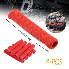 Spark Plug Wire Boots Thermal Protection Insulator Sleeve, 2500 Degree Heat shield Cover Wrap 6 inch for Car Truck 8PCS （Red)