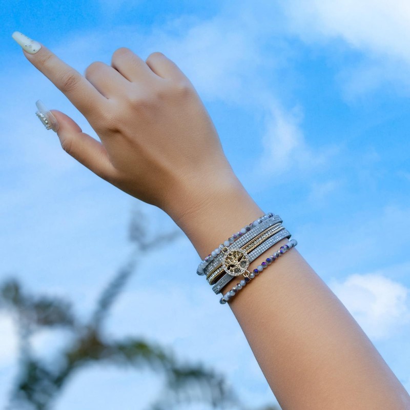 FANCY SHINY Tree of Life Leather Wrap Bracelet Beaded Crystal