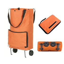 Shopping Trolley Shopping Bag with Wheels, Foldable Shopping Trolley, Foldable Supermarket Shopping Trolley, Reusable Shopping Bag (Orange)