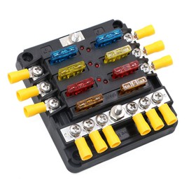 6 Way Fuse Box with Negative Bus Bar 12V 24V DC Blade Fuse Blocks 6 Circuits Fuse Box Holder for Automotive Boat SUV RV Van
