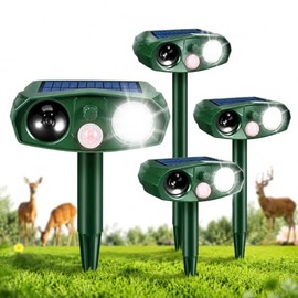 4Pack Sonic Fortress Pro Deer Repellent Device,Solar Ultrasonic Animal Repellent with Flash Light to Protect Hostas&Plants,Motion Activated Deer Repellent Devices for Garden,Yard