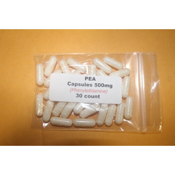 Unbranded PEA Crystalline Powder Capsules 500 mg (Phenylethylamine) 30
