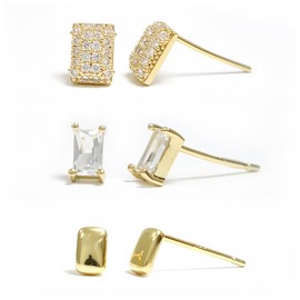 Nearawing 3 - Piece Tiny Earrings Studs Set for Women - Hypoallergenic 925 Sterling Silver, 14K Gold Plated, Cubic Zirconia Inlaid - Ideal for Multiple Piercings & All Occasions (Gold 3 Pairs stud1)