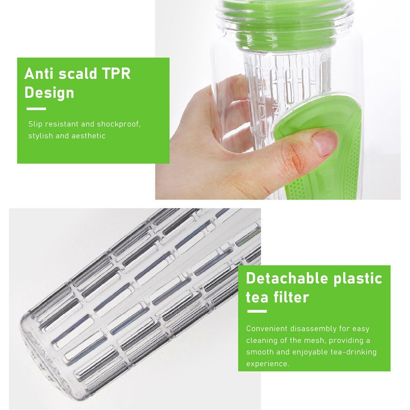 Fruit Infuser Water Bottle Anti Slip Grip Flip Top Lid