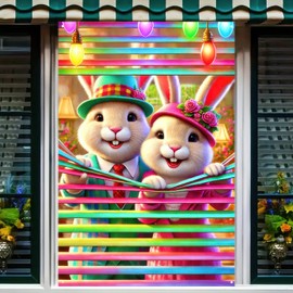 BlissYard Easter Bunny Window Cover Banner 31x47 Inch Easter Window Decoration Bunny Background Banner Easter Bunny Window Curtain Easter Window Cover Party Banner Decoration Happy Easter Party Favors