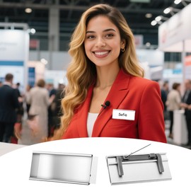 Pack of 6 Name Badges with Pin and Paper Slot, Transparent Silver Metal Name Tag for Clothing