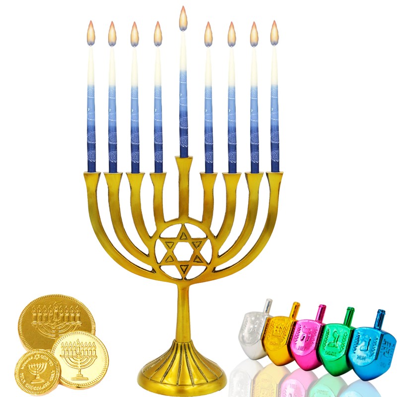 The Dreidel Company Dripless Premium Tapered Hand Decorated Multi Blue