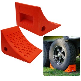 SECURITYMAN Heavy Duty Wheel Chocks (2 Pack) - Durable, Non-Slip, Solid Rubber Wheel Chocks for Boat Trailers, RV, Truck, Camper - Perfect on All Surfaces and in All Weather - Orange…