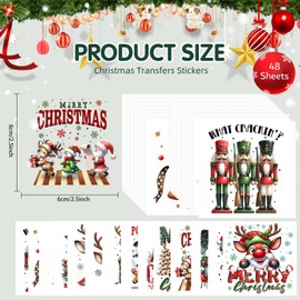 ZMRU 48 Sheets Vintage Christmas Rub On Transfers for Crafts, Rub On Transfers Christmas Wood Slices, Balls,Holiday Decoration Ornaments,2.5 * 2.5inch