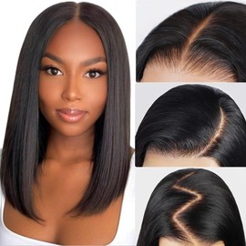 5x5 Hd Lace Closure Wigs Human Hair 250 Density Glueless Wigs, Pre Plucked Bob Wigs For Black Women, 100% Straight Bob Wig Human Hair Free Part, Short Wigs Wear And Go 14 Inch