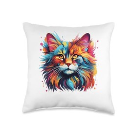 Domestic Longhair Cat Psychedelic Throw Pillow, 16x16, Multicolor