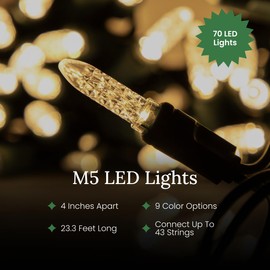Pro Christmas M5 LED Holiday Lights - 70 Bulbs, 23.3ft - Professional Grade Indoor Outdoor Diamond Cut Sparkle Light Strings for Home Decorations and Christmas Trees - Blue