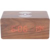 Wireless Charging Clock Digital LED Electronic Alarm Rectangular Wooden Bedside