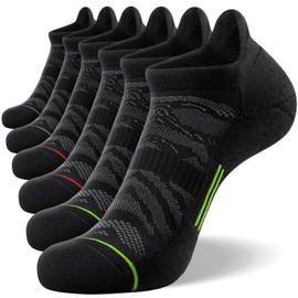 FITRELL 6 Pack Men's Ankle Running Socks Low Cut Cushioned Athletic Sports Tab Gift for Men, Shoe Size 12-15, Black+Gray-Green-Red