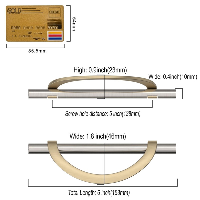 Amerdeco 6 Pack Brushed Satin Nickel and Gold Cabinet Pulls