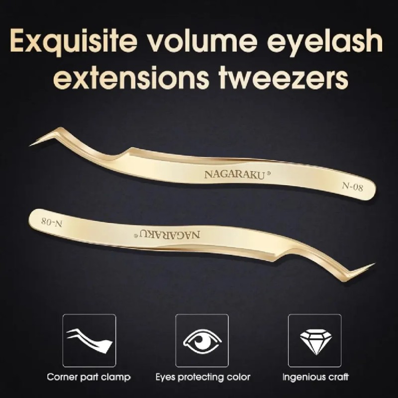 Pinza De Extensión De Pestañas Rusa Nagaraku Volum N-08 Gold