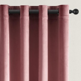 Topfinel Dusty Rose Velvet Blackout Curtains 84 Inches Long,Rose Pink Room Darkening Insulated Valentines Grommet Cute Girls Nursery Aesthetic Soundproof Curtains for Living Room Bedroom 7 FT