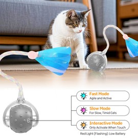 Vtizikl Cat Toys Ball for Indoor Cats | 2025 Interactive Cat Ball Toy Smart with Obstacle Avoidance, 3 Speed Modes, Bird Chirping Sounds & Realistic Dragonfly Tail Suitable for All Cats Sizes (Grey)