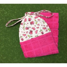 Pink and Red Hearts Valentine's Valentines Day Gift Kitchen Decoration Ties On Stays Put Kitchen Hanging Loop Hand Dish Towel She Who Sews