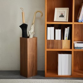 HOMSFOU Umbrella Stand Wood Umbrella Holder Farmhouse Bucket Square Wooden Holder Canes Walking Sticks for Home Office Entryway 6.3" L x 6.3" W x 19.7" H