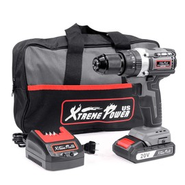 XtremepowerUS 20V Cordless Drill Drill Driver Brushless 2000mAh 336 In-lb 20+3 Torque Fast Charger 2.0A, w/Carrying Bag