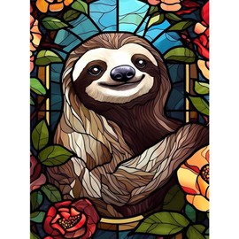 SENQAO Sloth Diamond Painting Kits for Adults, Stained Glass Diamond Art for Beginners, Round 5D Paint with Diamonds Pictures Gem Art Painting Kits DIY Adult Crafts Kits 12x16inch