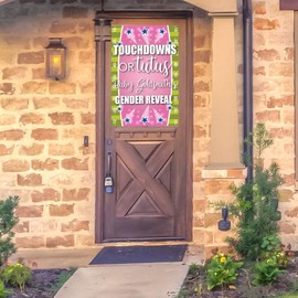 VictoryStore Custom Banner - Gender Reveal Football Door Banner, Touchdowns or Tutus Gender Reveal Waterproof Vinyl Top Corner Grommets (3x6 Feet)