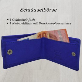 flevado Small Mini Party Purse with Key Ring Genuine Leather (Blue), blue, Modern