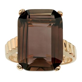 PalmBeach Yellow Gold-plated Emerald Cut Genuine Smoky Quartz Ring Sizes 5-10 Size 7
