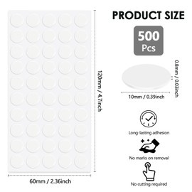 500 Pcs Double Sided Adhesive Dots, 0.4" Clear Removable Sticky Adhesive Mounting Putty, Waterproof No Trace Dots Adhesive Putty, Stickers Round Putty Clear Stickers for Crafts, Photos, and Home Decor