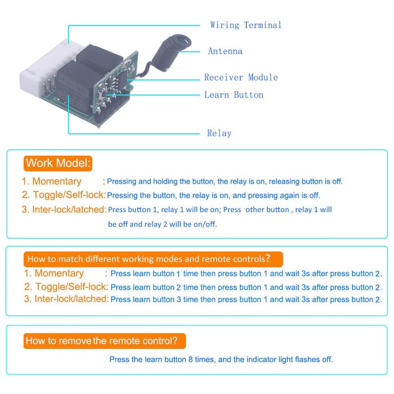 Mini 3.7V-12V 5V 6V 2 Channel Relay Remote Switch Wireless