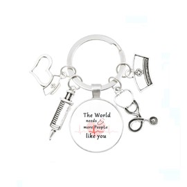 MKISHINE 3D Keyring for Birthday Graduation Christmas Inspirational Gift Nurse Keyring with Syringe, Hat and Stethoscope, Silvery