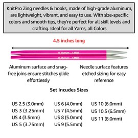 KnitPro Zing Regal Set 5 inch Circular Knitting Needles Size 2.5, 3, 4, 5, 6, 7, 8, 9, 10, 10.5, 11 Interchangeable, 5 Cables, Connectors & More, Fabric Case with Project Bag