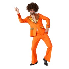 SUITMEISTER Men's Disco Costume - Perfect for Disco Parties - 70s Retro Outfit - Including Blazer, Pants and Tie - Orange