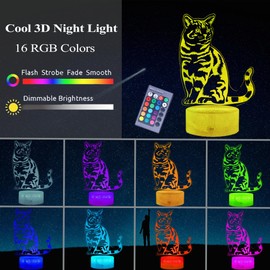 POSSHE Cat Gifts, Cat Night Light, Cat 3D Illusion Lamp with 16 Colors Changing, Remote Control with Timer, Kids Room Decoration Gift for Women Teens Girls Kids Birthday Christmas