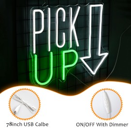 LISIGNVE Pick Up Neon Sign Adjustable Brightness Business Neon Light Wall Decor LED Pick Up Here Light Up Sign for Store Restaurant Bar Snack Coffee (16.5”*12.6”)