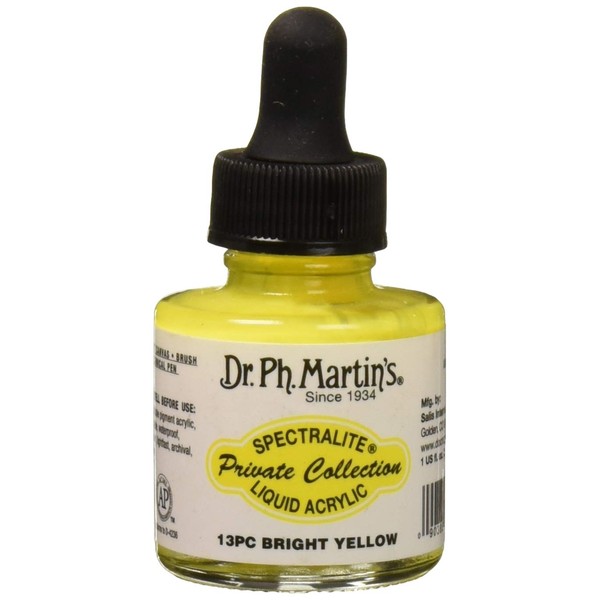 Dr. Ph. Martin's Spectralite Private Collection Liquid Acrylics (13PC) Arcylic Paint Bottle, 1.0 oz, Bright Yellow, 1 Bottle