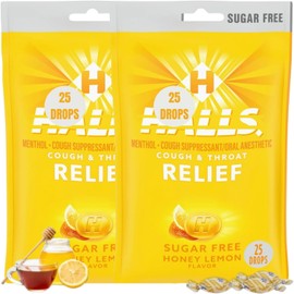 2 Honey Lemon Sugar Free Cough Drops - Hall Sugar Free - Cough Drops (Honey Lemon) Bags of 25 Drops