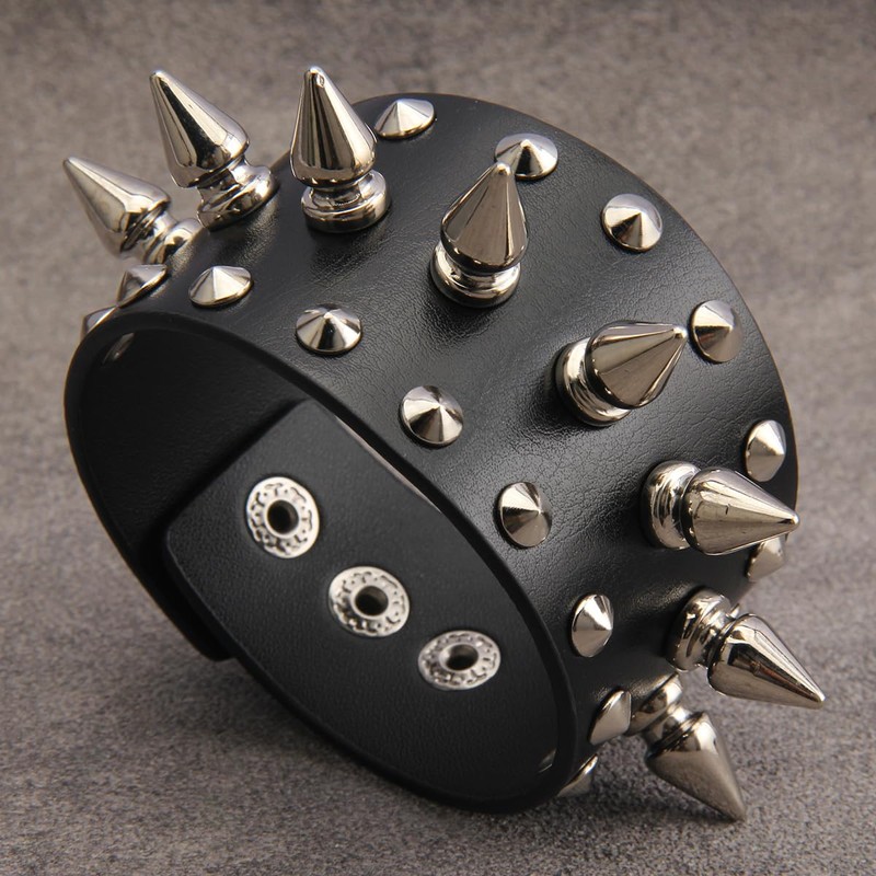 GelConnie Leather Wristband for Men Steampunk Leather Bracelet Womens Biker